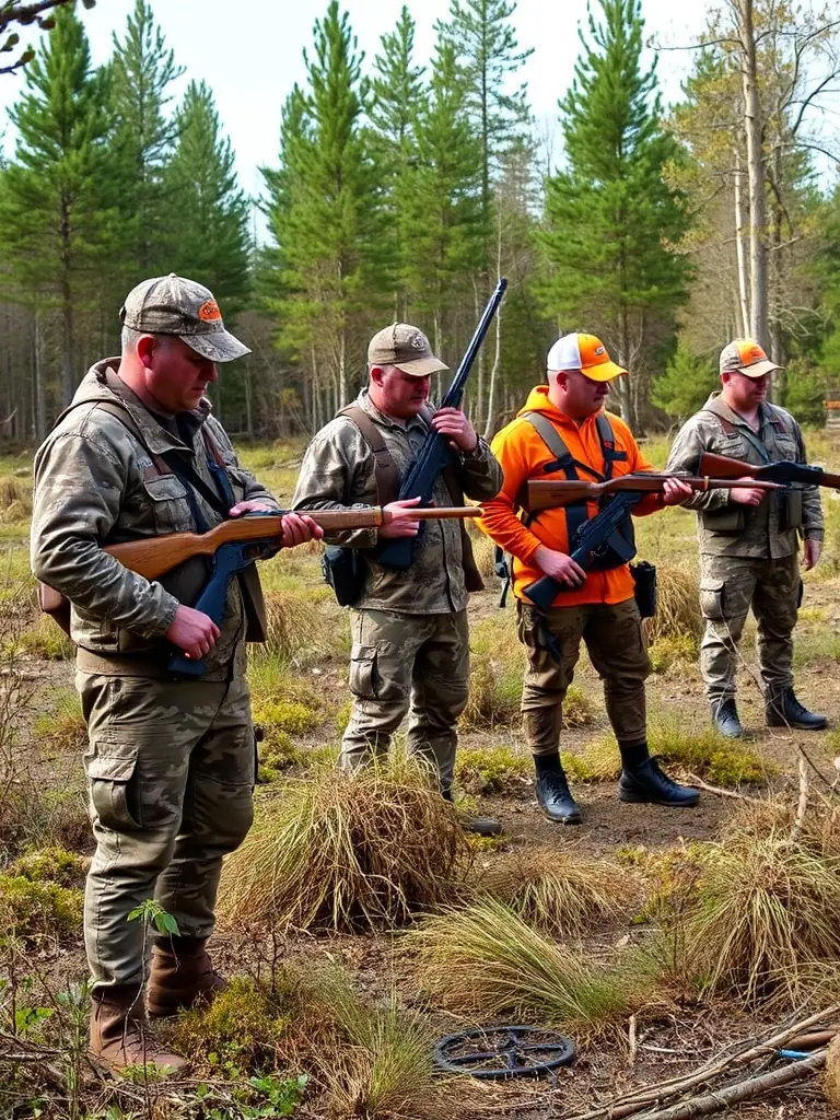 A photo depicting SOCIETE DE CHASSE COMMUNALE D ESTIVAUX members setting up traps to control invasive species, showcasing their commitment to protecting native wildlife.